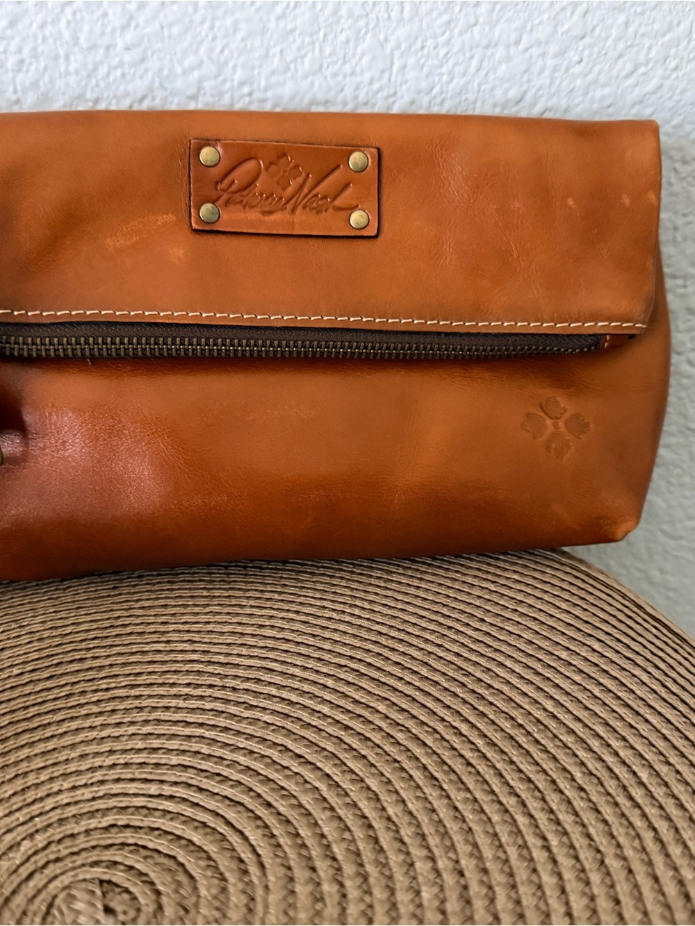 Patricia Nash Cognac Brown Leather Fold-Over Clutch